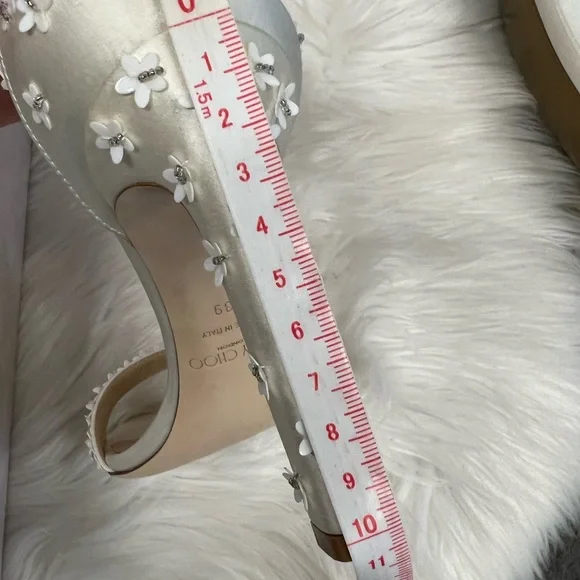 Jimmy Choo Delia Mini Flower Embellished Satin Heels 100mm - Picture 7 of 7